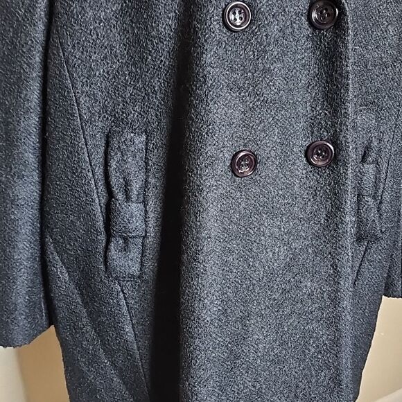 Kate Spade XXL Black Wool Blend Double Breasted Pea Coat With Bow Welt Pockets - Picture 2 of 11